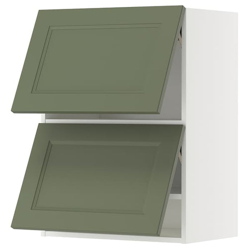 METOD - Wall cab horizo 2 doors w push-open, white/Axstad grey-green, 60x80 cm