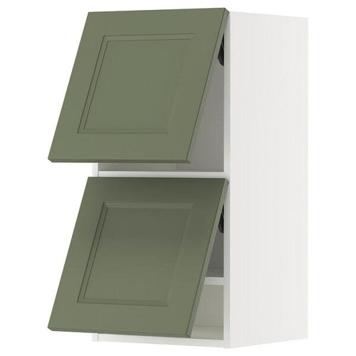 METOD - Wall cab horizo 2 doors w push-open, white/Axstad grey-green, 40x80 cm