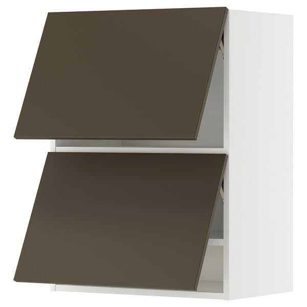 METOD - Wall cab horizo 2 doors w push-open, white/Havstorp brown-beige, 60x80 cm