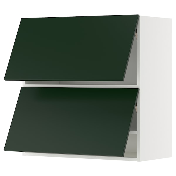 METOD - Wall cab horizo 2 doors w push-open, white/Havstorp deep green, 80x80 cm