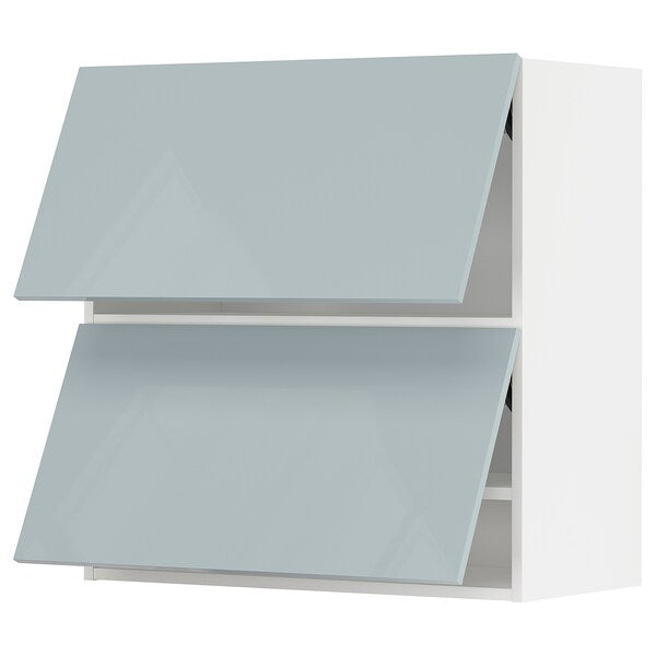 METOD - Wall cab horizo 2 doors w push-open, white/Kallarp light grey-blue, 80x80 cm