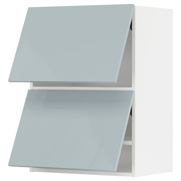 METOD - Wall cab horizo 2 doors w push-open, white/Kallarp light grey-blue, 60x80 cm