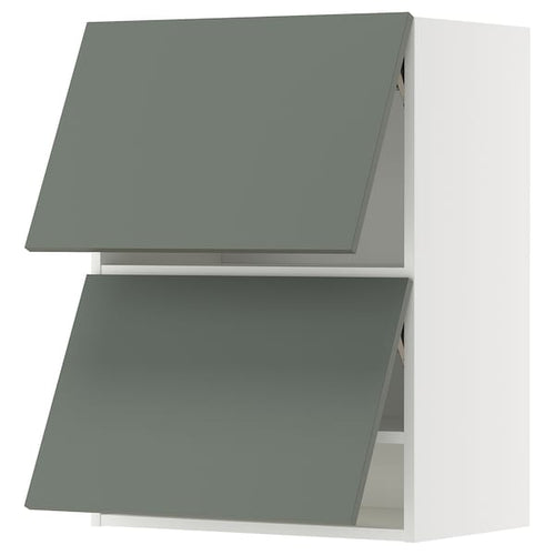METOD wall cab horizo 2 doors w push-open, white/Nickebo matt grey-green, 60x80 cm