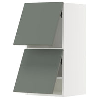 METOD wall cab horizo 2 doors w push-open, white/Nickebo matt grey-green, 40x80 cm