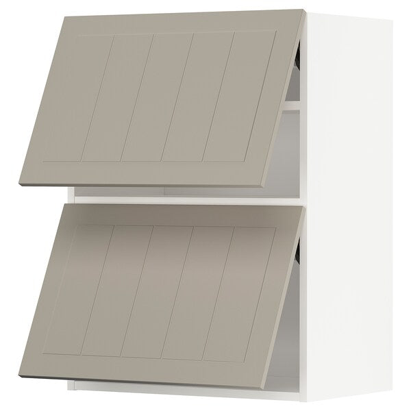 METOD - Wall cab horizo 2 doors w push-open, white/Stensund beige, 60x80 cm