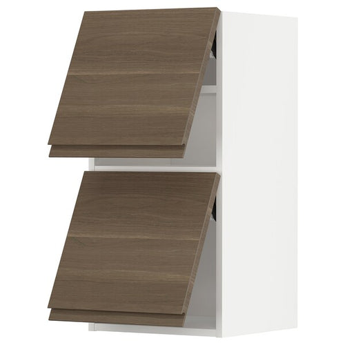 METOD - Horizontal wall unit 2 doors press opening, white/Voxtorp walnut effect,40x80 cm