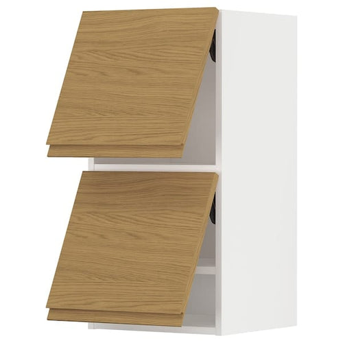 METOD wall cab horizo 2 doors w push-open, white/Voxtorp oak effect, 40x80 cm
