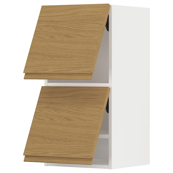 METOD - Wall cab horizo 2 doors w push-open, white/Voxtorp oak effect, 40x80 cm