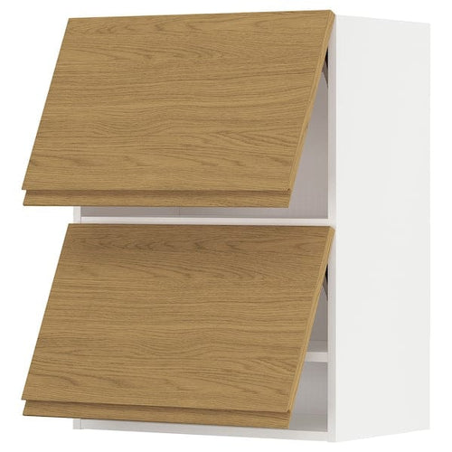 METOD wall cab horizo 2 doors w push-open, white/Voxtorp oak effect, 60x80 cm