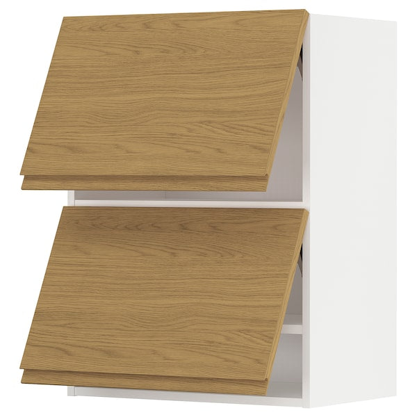 METOD - Wall cab horizo 2 doors w push-open, white/Voxtorp oak effect, 60x80 cm