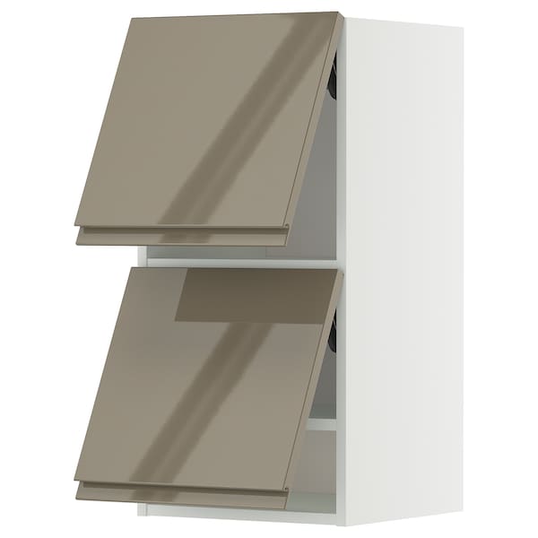 METOD - Horizontal wall unit 2 doors press opening, white/Voxtorp gray-dark brown glossy,40x80 cm