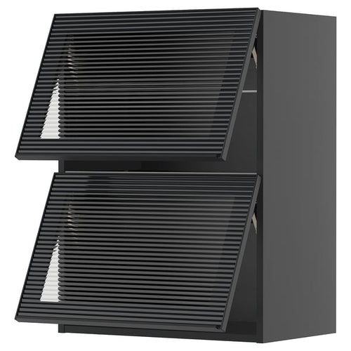METOD Horizontal wall unit/2 glass doors, black-grey/Hejsta grooved glass anthracite, 60x80 cm