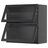METOD wall cab horizontal w 2 glass doors, black-grey/Hejsta anthracite reeded glass, 80x80 cm