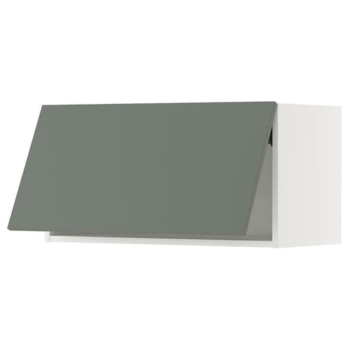 METOD wall cabinet horizontal w push-open, white/Nickebo matt grey-green, 80x40 cm