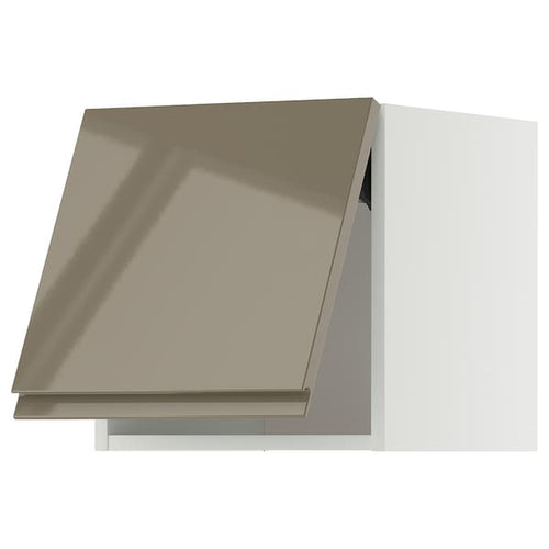 METOD - Horizontal wall unit press opening, white/Voxtorp gray-dark brown glossy,40x40 cm