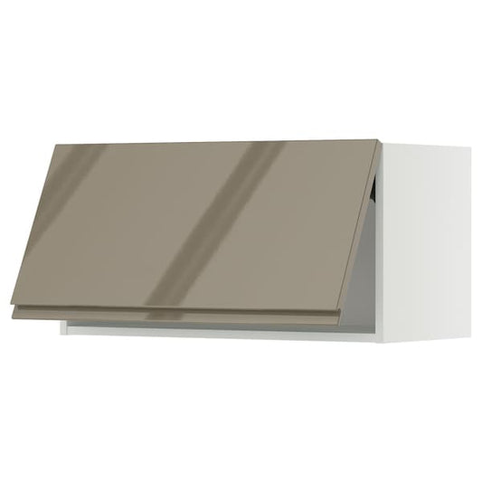 METOD - Horizontal wall unit press opening, white/Voxtorp gray-dark brown glossy,80x40 cm