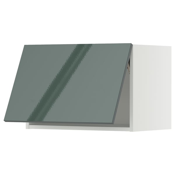METOD wall cabinet horizontal, white/Kallarp high-gloss dark grey-green, 60x40 cm