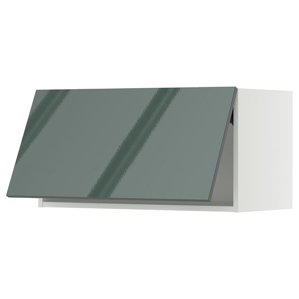 METOD wall cabinet horizontal, white/Kallarp high-gloss dark grey-green, 80x40 cm