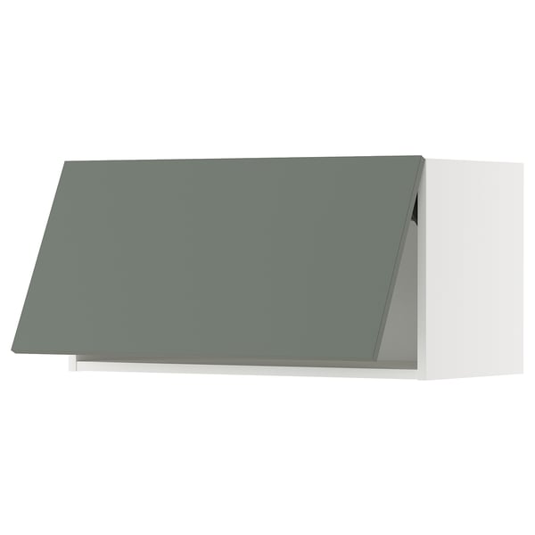 METOD wall cabinet horizontal, white/Nickebo matt grey-green, 80x40 cm