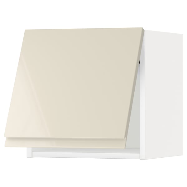 METOD wall cabinet horizontal, white/Voxtorp high-gloss light beige, 40x40 cm