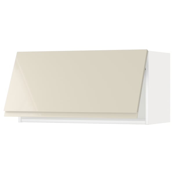 METOD wall cabinet horizontal, white/Voxtorp high-gloss light beige