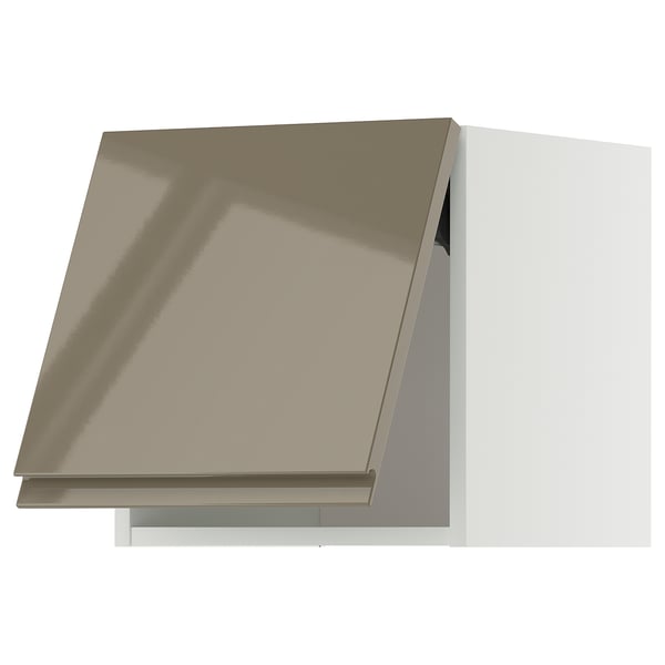 METOD wall cabinet horizontal, white/Voxtorp high-gloss dark grey-brown, 40x40 cm