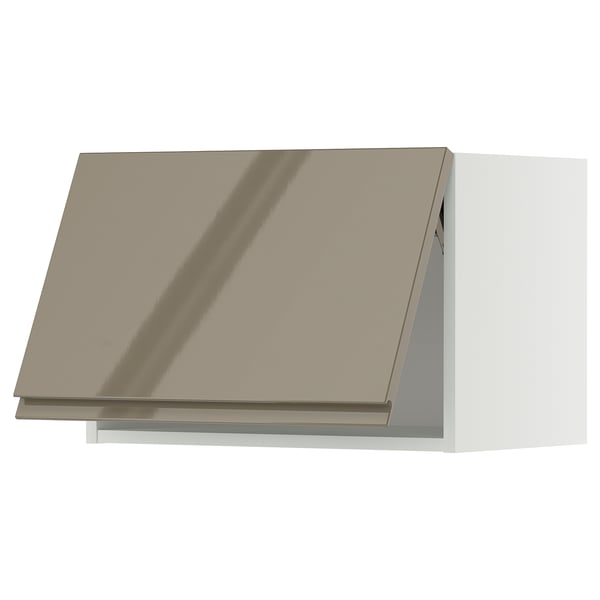 METOD wall cabinet horizontal, white/Voxtorp high-gloss dark grey-brown, 60x40 cm