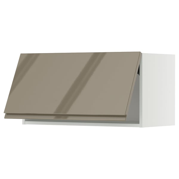 METOD wall cabinet horizontal, white/Voxtorp high-gloss dark grey-brown, 80x40 cm