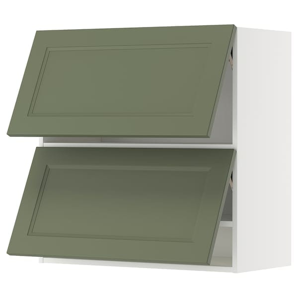 METOD - Wall cabinet horizontal w 2 doors, white/Axstad grey-green, 80x80 cm