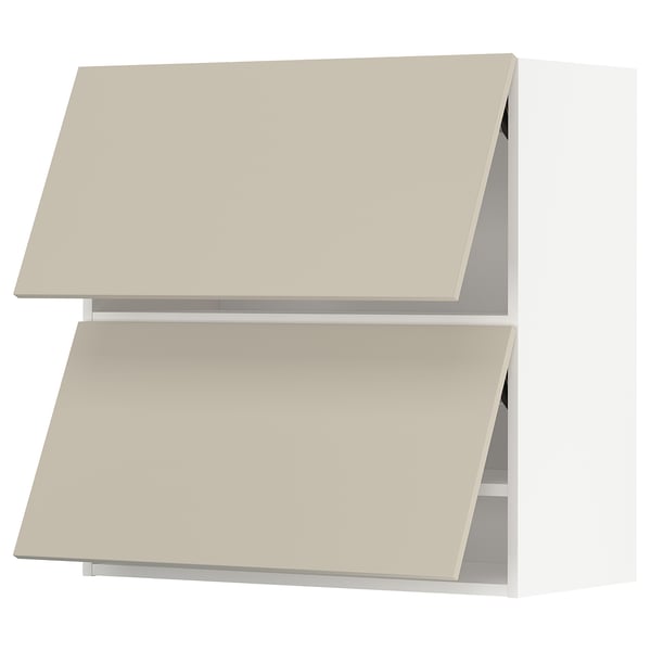 METOD - Wall cabinet horizontal w 2 doors, white/Havstorp beige , 80x80 cm