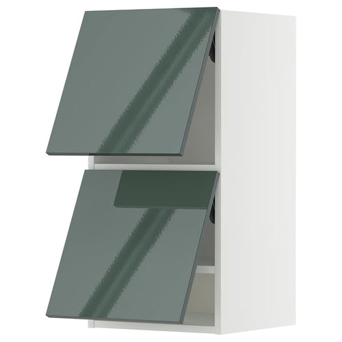 METOD wall cabinet horizontal w 2 doors, white/Kallarp high-gloss dark grey-green, 40x80 cm
