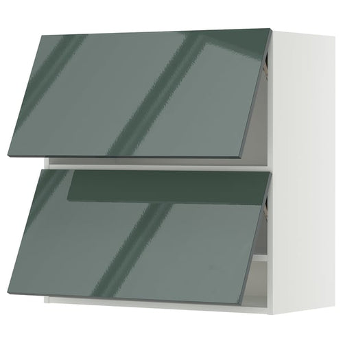 METOD wall cabinet horizontal w 2 doors, white/Kallarp high-gloss dark grey-green, 80x80 cm