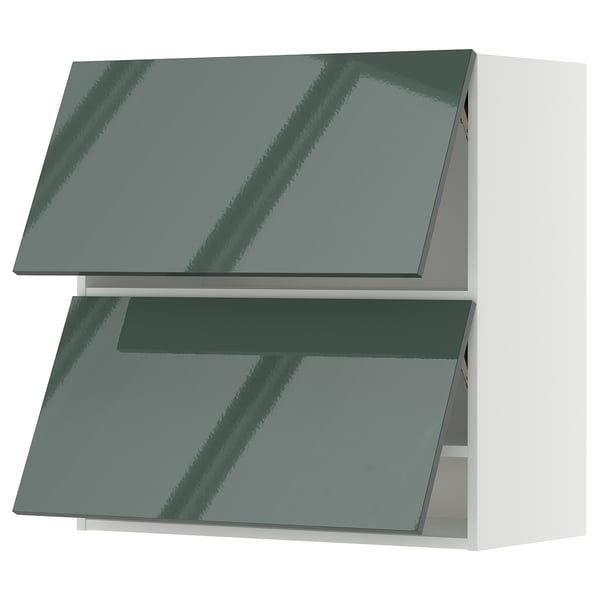 METOD wall cabinet horizontal w 2 doors, white/Kallarp high-gloss dark grey-green, 80x80 cm