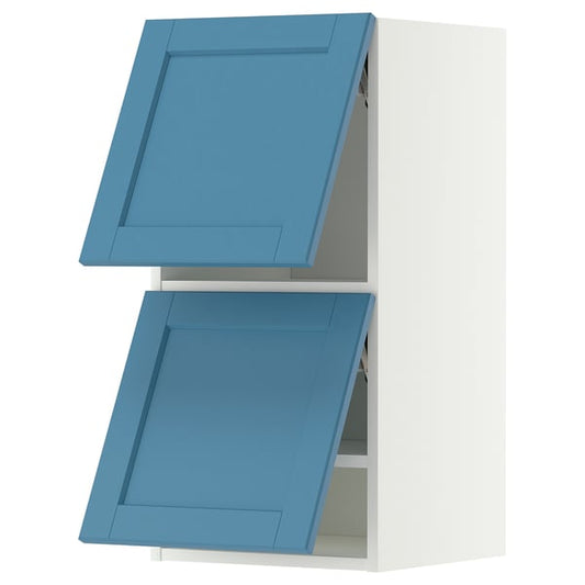 METOD wall cabinet horizontal w 2 doors, white/Lerhyttan blue, 40x80 cm