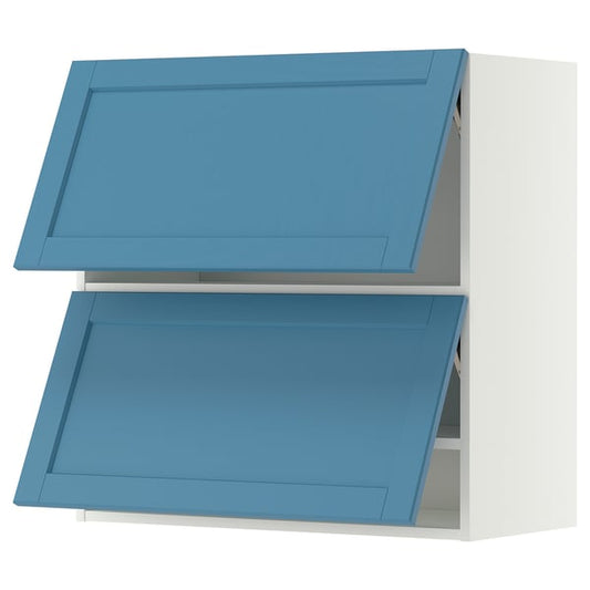 METOD wall cabinet horizontal w 2 doors, white/Lerhyttan blue, 80x80 cm