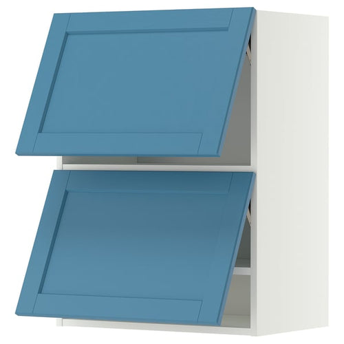 METOD wall cabinet horizontal w 2 doors, white/Lerhyttan blue, 60x80 cm