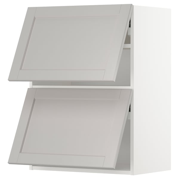 METOD wall cabinet horizontal w 2 doors, white/Lerhyttan light grey, 60x80 cm