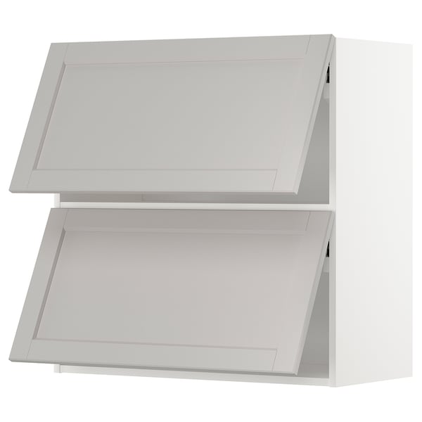 METOD wall cabinet horizontal w 2 doors, white/Lerhyttan light grey, 80x80 cm