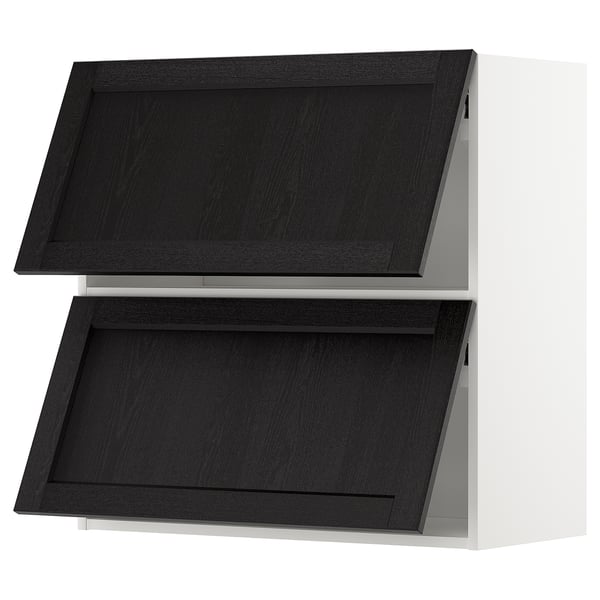 METOD wall cabinet horizontal w 2 doors, white/Lerhyttan black stained, 80x80 cm