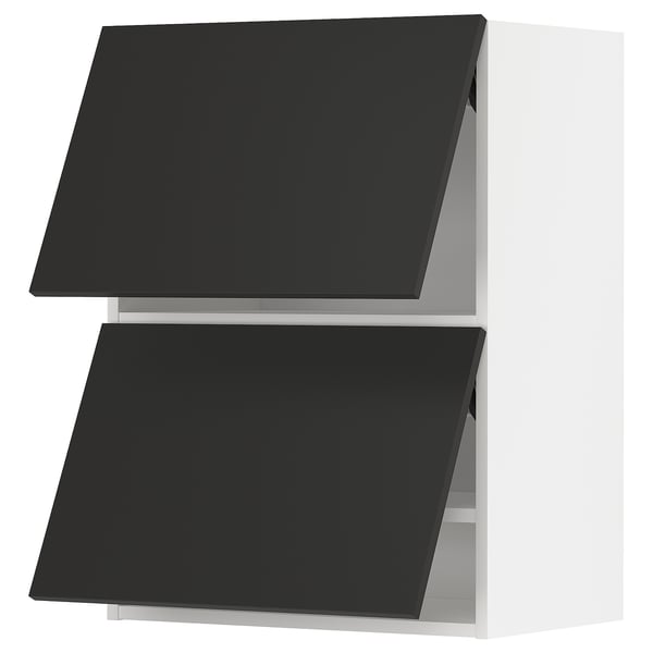 METOD wall cabinet horizontal w 2 doors, white/Nickebo matt anthracite, 60x80 cm