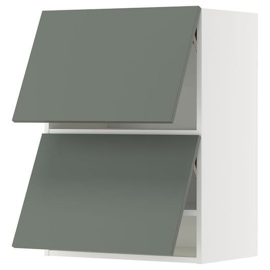 Ikea METOD - Wall cabinet horizontal w 2 doors, white/Nickebo matt grey-green, 60x80 cm