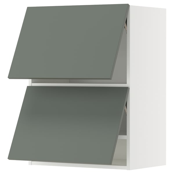 METOD wall cabinet horizontal w 2 doors, white/Nickebo matt grey-green, 60x80 cm