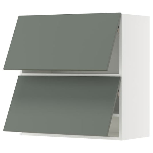 Ikea METOD - Wall cabinet horizontal w 2 doors, white/Nickebo matt grey-green, 80x80 cm