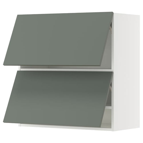 METOD wall cabinet horizontal w 2 doors, white/Nickebo matt grey-green, 80x80 cm