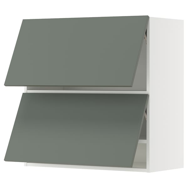 METOD - Wall cabinet horizontal w 2 doors, white/Nickebo matt grey-green, 80x80 cm