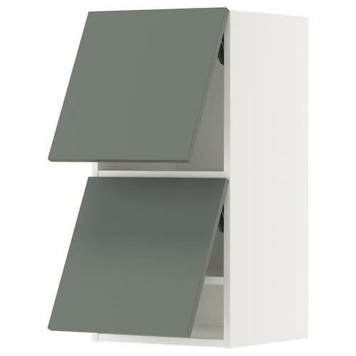METOD wall cabinet horizontal w 2 doors, white/Nickebo matt grey-green, 40x80 cm
