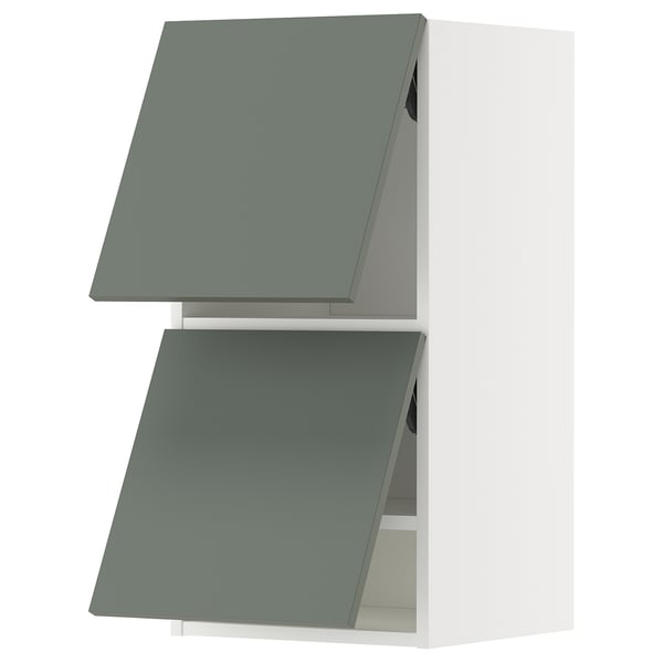 METOD - METOD Wall cabinet horizontal w 2 doors, white/Nickebo matt grey-green, 40x80 cm