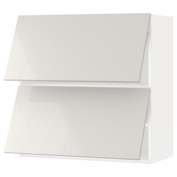 METOD - METOD Wall cabinet horizontal w 2 doors, white/Ringhult light grey, 80x80 cm