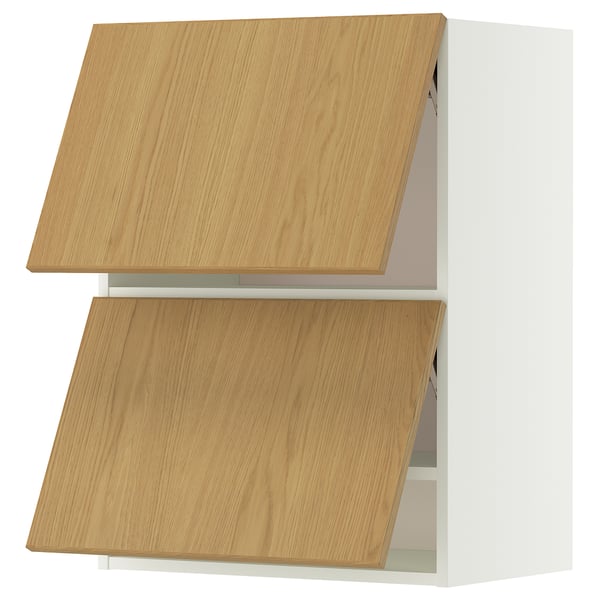 METOD wall cabinet horizontal w 2 doors, white/Sinarp oak veneer, 60x80 cm