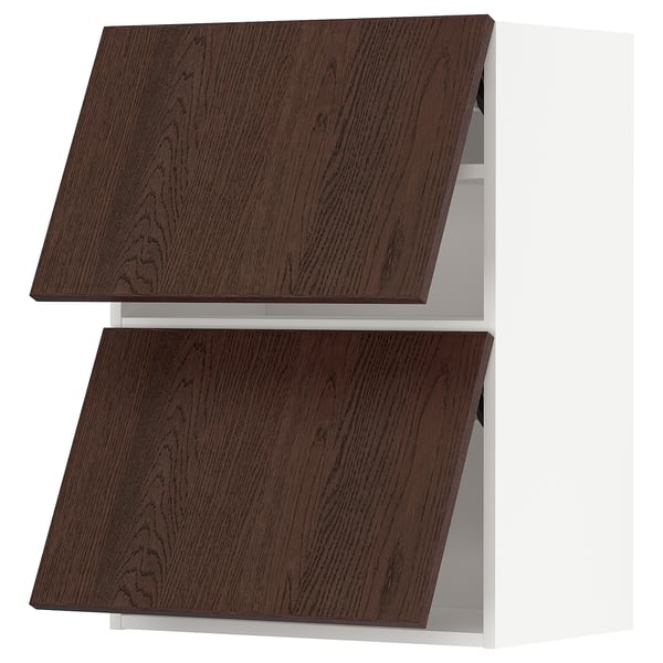 METOD wall cabinet horizontal w 2 doors, white/Sinarp brown, 60x80 cm